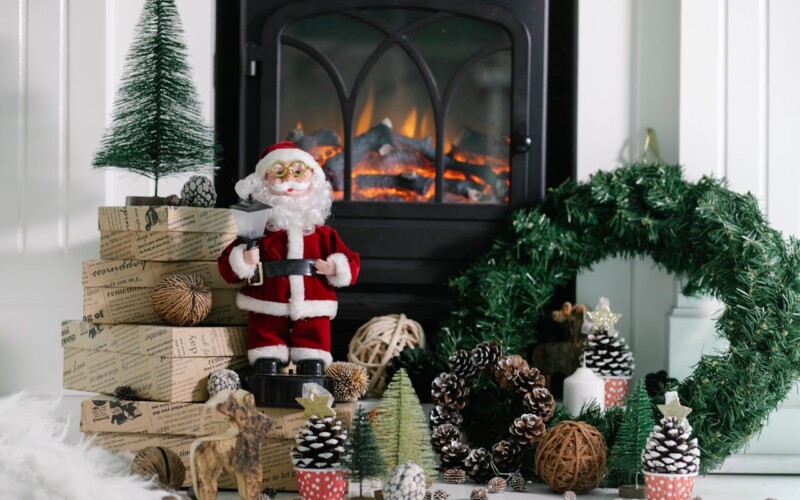 santa clause near fireplace